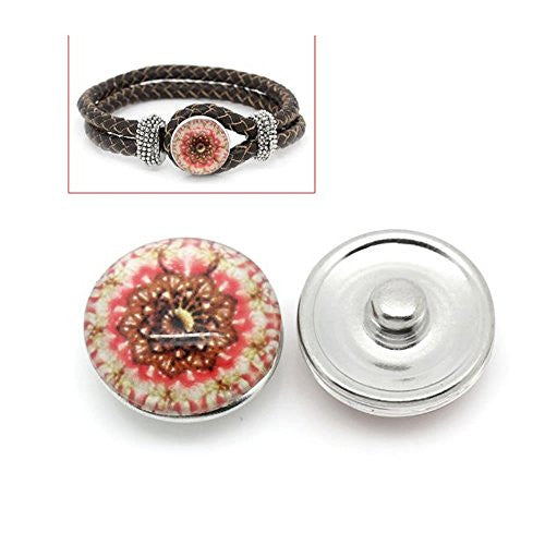 Medallion Flower Design Glass Chunk Charm Button Fits Chunk Bracelet