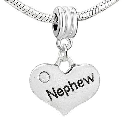 2 Sided Heart w/Crystal Stones For Snake Chain  "Nephew" - Sexy Sparkles Fashion Jewelry