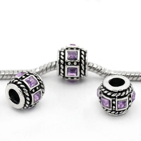 Amethyst Squre Design Birthstone Charm Beads for Snake Chain Bracelets - Sexy Sparkles Fashion Jewelry - 3
