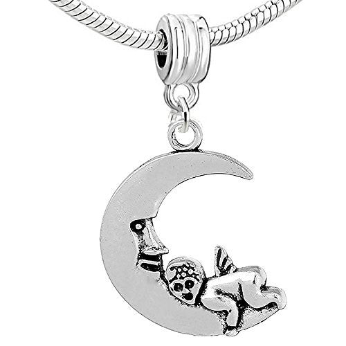 Angel on Moon Dangle European Bead Compatible for Most European Snake Chain Bracelet - Sexy Sparkles Fashion Jewelry