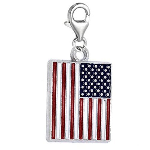Clip on US Flag Charm Dangle Pendant for European Clip on Charm Jewelry with Lobster Clasp