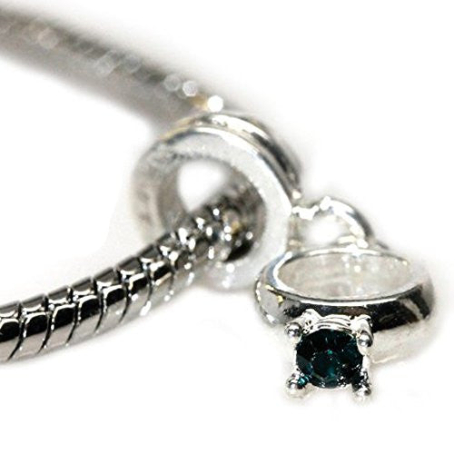 Rhinestone Engagement Ring Dangle European Bead Compatible for Most European Snake Chain Bracelet