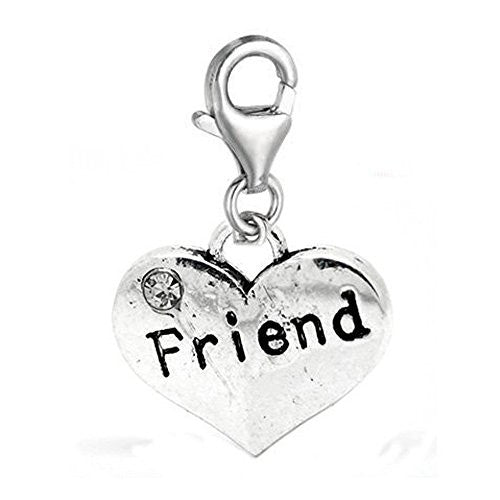 Clip on Friend Two Sided Heart Charm Pendant for European Jewelry w/ Lobster Clasp