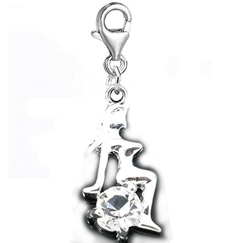 Clip on Mermaid Charm Pendant for European Jewelry w/ Lobster Clasp
