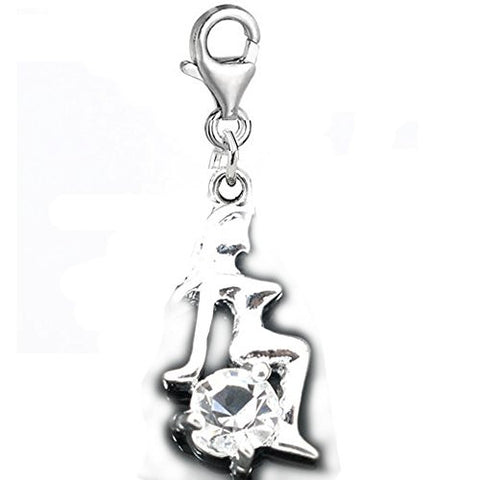 Clip on Mermaid Charm Pendant for European Jewelry w/ Lobster Clasp - Sexy Sparkles Fashion Jewelry - 1