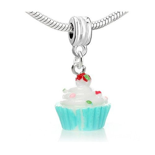Cupcake w/Cherry on Top dangling Bead European Bead Compatible for Most European Snake Chain Charm Bracelets