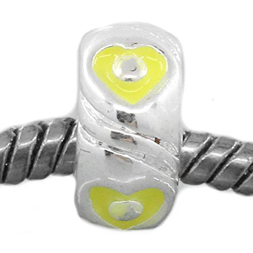 European Charm Beads Silver Plated Heart Carved Enamel Yellow - Sexy Sparkles Fashion Jewelry - 1