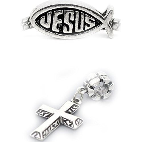 Religious Charms Jesus and Dangle Cross Beads for European Snake Chain Charm Bracelet