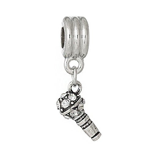 Microphone with Clear Crystals for Snake Chain Charm Bracelet - Sexy Sparkles Fashion Jewelry - 1