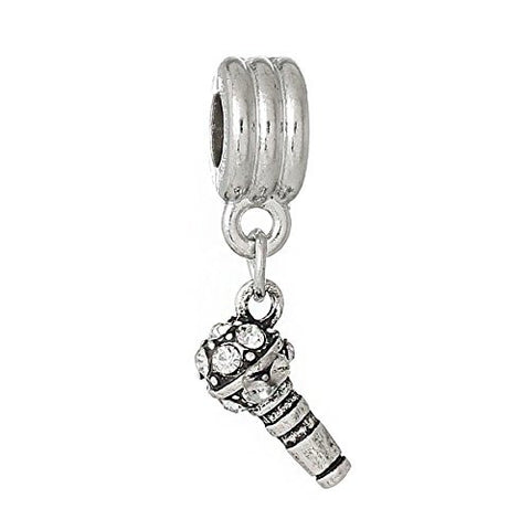 Microphone with Clear Crystals for Snake Chain Charm Bracelet - Sexy Sparkles Fashion Jewelry - 1