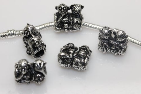 Hear No Evil, See No Evil, Speak No Evil Monkey Charm European Bead Compatible for Most European Snake Chain Bracelet - Sexy Sparkles Fashion Jewelry - 3