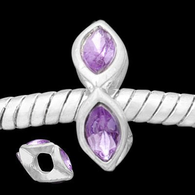 Rhinestone Amethyst  Crystal Charm February Birthstone Charm Compatible with European Snake Chain Charm Bracelet - Sexy Sparkles Fashion Jewelry - 2
