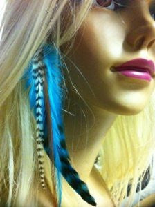 Indian Blue Clip on Feather Hair Extension Approx 6-7 Long Salon Quality Feathers - Sexy Sparkles Fashion Jewelry