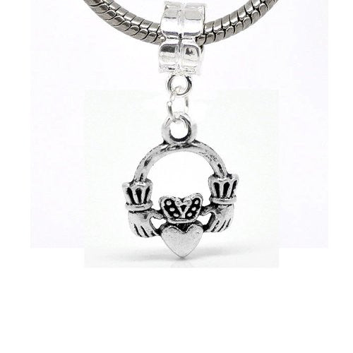 Hands Holding Crown Heart Dangle Bead Charm Spacer For Snake Chain Charm Bracelet - Sexy Sparkles Fashion Jewelry