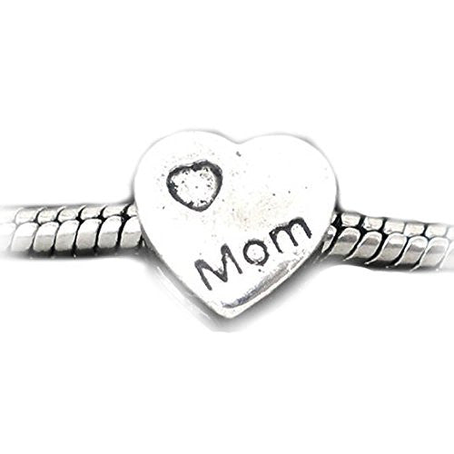 "Mom" Heart Bead European Bead Compatible for Most European Snake Chain Bracelet