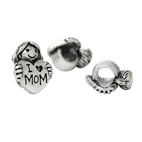 Girl Holding I Love Mom Heart Bead Compatible for Most European Snake Chain Bracelet - Sexy Sparkles Fashion Jewelry - 2