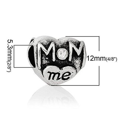 Mom and Me Heart W/Clear Rhinestones Charm Spacer European Bead Compatible for Most European Snake Chain Bracelet - Sexy Sparkles Fashion Jewelry - 3