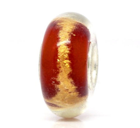 Ten Red W/gold Tone Lampwork Murano Beads for Snake Chain Bracelet - Sexy Sparkles Fashion Jewelry - 2