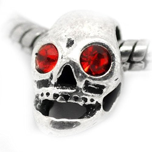 Red  Rhinestone Skull Charm Spacer European Bead Compatible for Most European Snake Chain Bracelet - Sexy Sparkles Fashion Jewelry - 1