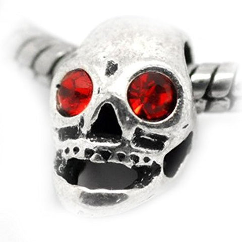Red  Rhinestone Skull Charm Spacer European Bead Compatible for Most European Snake Chain Bracelet - Sexy Sparkles Fashion Jewelry - 1