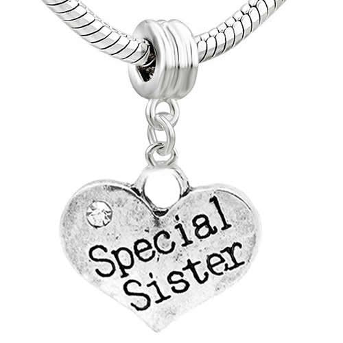 Family Hearts Charm Bead for Snake Chain Bracelet (Special Sister)