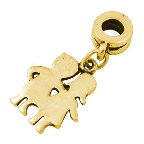 Gold Plated Base Brother and Sister Dangle Charm European Bead Compatible for Most European Snake Chain Bracelet