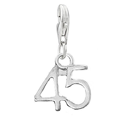 Number 45 Clip on Pendant Charm for Bracelet or Necklace