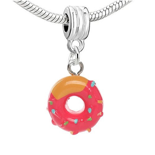 Donut w/ Fuchsia Icing Dangling European Bead Compatible for Most European Snake Chain Charm Bracelets - Sexy Sparkles Fashion Jewelry