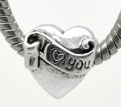 I Love You Charm Heart European Bead Compatible for Most European Snake Chain Bracelet - Sexy Sparkles Fashion Jewelry - 2