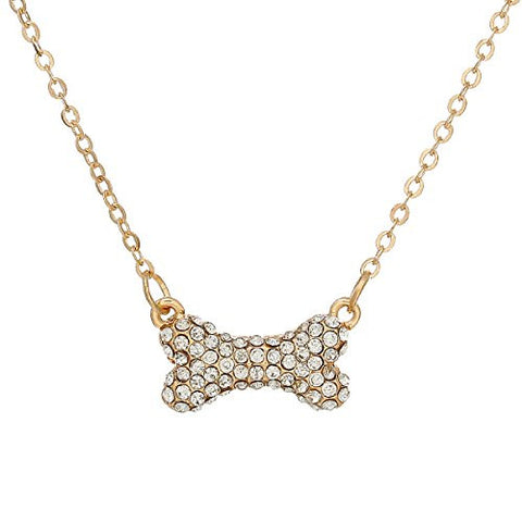 Fashion Jewelry Womens Necklace Dog Bone Gold Plated Clear Rhinestone with Lobster Clasp - Sexy Sparkles Fashion Jewelry - 1
