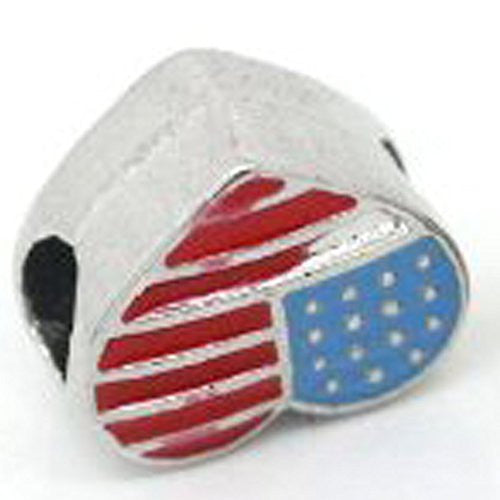 American Flag Heart Spacer Beads for Snake Chain Charm Bracelet