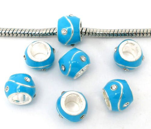 Blue Rhinestone Enamel Silver Tone Bead Charm Spacer for Snake Chain Bracelets - Sexy Sparkles Fashion Jewelry - 2