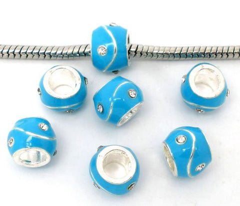 Blue Rhinestone Enamel Silver Tone Bead Charm Spacer for Snake Chain Bracelets - Sexy Sparkles Fashion Jewelry - 2