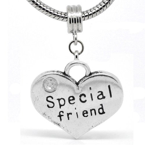 Special Friend Heart Charm W/ Crystal Stone Bead Charm Spacer For Snake Chain Charm Bracelet