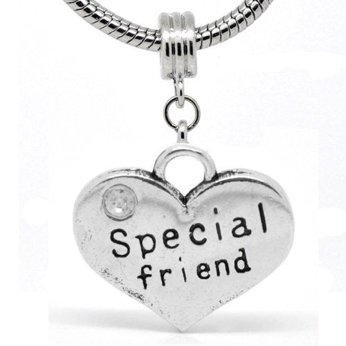 Special Friend Heart Charm W/ Crystal Stone Bead Charm Spacer For Snake Chain Charm Bracelet - Sexy Sparkles Fashion Jewelry