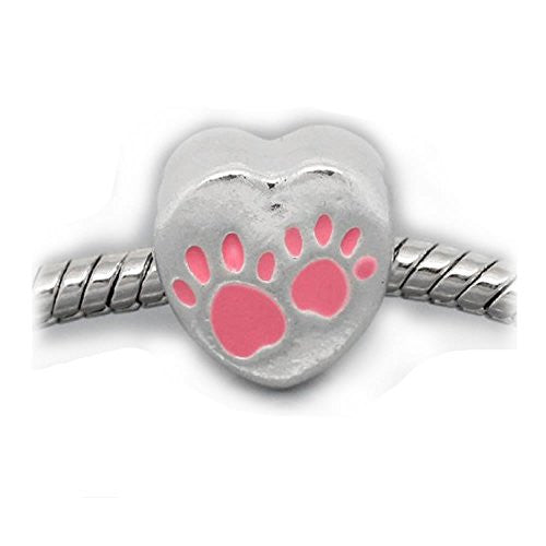 Love Heart Charm with Pink Paw Print European Bead Compatible for Most European Snake Chain Bracelet - Sexy Sparkles Fashion Jewelry - 1