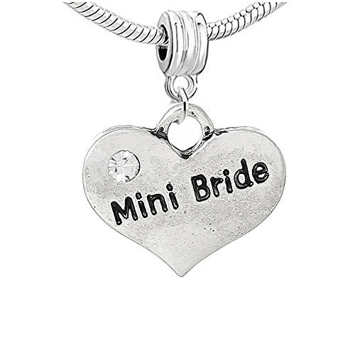 Two Sided Wedding Charm Mini Bride Heart Bead With Clear  Crystals For Snake Chain Bracelet - Sexy Sparkles Fashion Jewelry