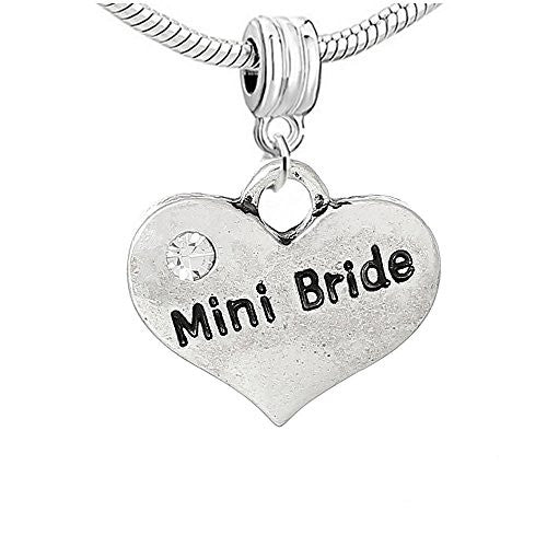 Two Sided Wedding Charm Mini Bride Heart Bead With Clear  Crystals For Snake Chain Bracelet