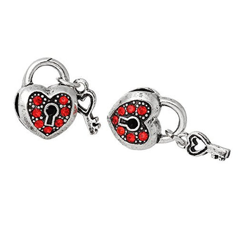 lock & Key to My Heart with Red Crystals Bead Compatible for Most European Snake Chain Bracelet - Sexy Sparkles Fashion Jewelry - 2