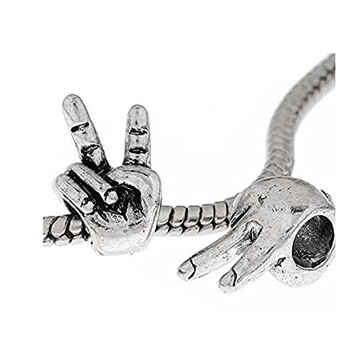 Hand Peace Sign Bead Charm Spacer For Snake Chain Charm Bracelet - Sexy Sparkles Fashion Jewelry - 1