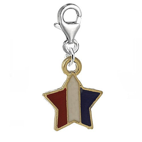 American USA Flag Clip on Pendant Charm for Bracelet or Necklace - Sexy Sparkles Fashion Jewelry