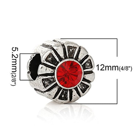 Round Charm Bead W/ Red  Crystal Spacer - Sexy Sparkles Fashion Jewelry - 2