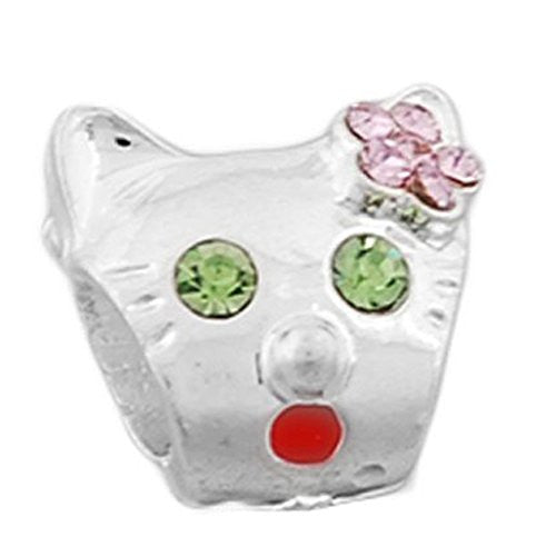 Cat With  Crystals European Bead Compatible for Most European Snake Chain Charm Bracelet