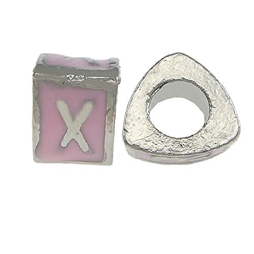 "X" Letter Triangle Charm Beads Pink Spacer for Snake Chain Charm Bracelet