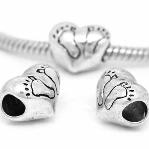 Heart with Baby Feet Bead Charm Spacer For Snake Chain Charm Bracelet - Sexy Sparkles Fashion Jewelry - 2