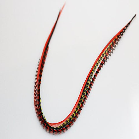 Feather Hair Extension Five 8-11 in Length Original Rooster Peacock  Feather Hair Extension with Red,Green & Black Trendy Feathers - Sexy Sparkles Fashion Jewelry - 3