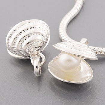 Oyster Shell with Acrylic Pearl Charm European Bead Compatible for Most European Snake Chain Bracelet - Sexy Sparkles Fashion Jewelry - 2