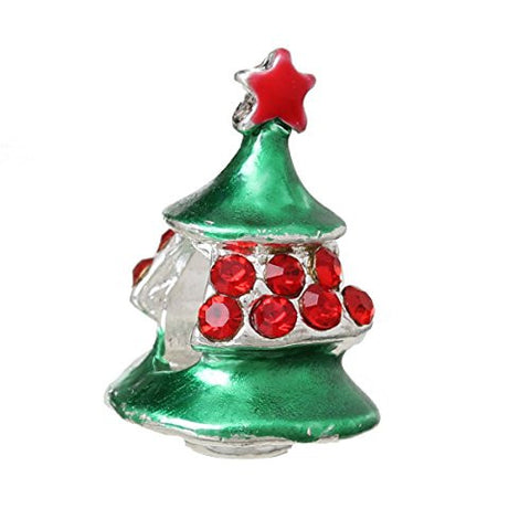 Christmas tree w/red & Green Rhinestones Bead for European Snake Chain Charm Bracelet - Sexy Sparkles Fashion Jewelry - 1