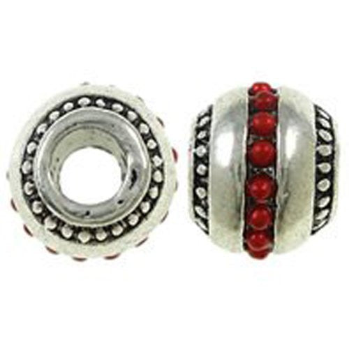 Round Red Acrylic Pearl Design Charms Silver Tone Bead European Bead Compatible for Most European Snake Chain Bracelet - Sexy Sparkles Fashion Jewelry