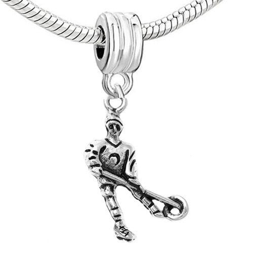 Ice Hockey Player Dangle Charm European Bead Compatible for Most European Snake Chain Bracelet